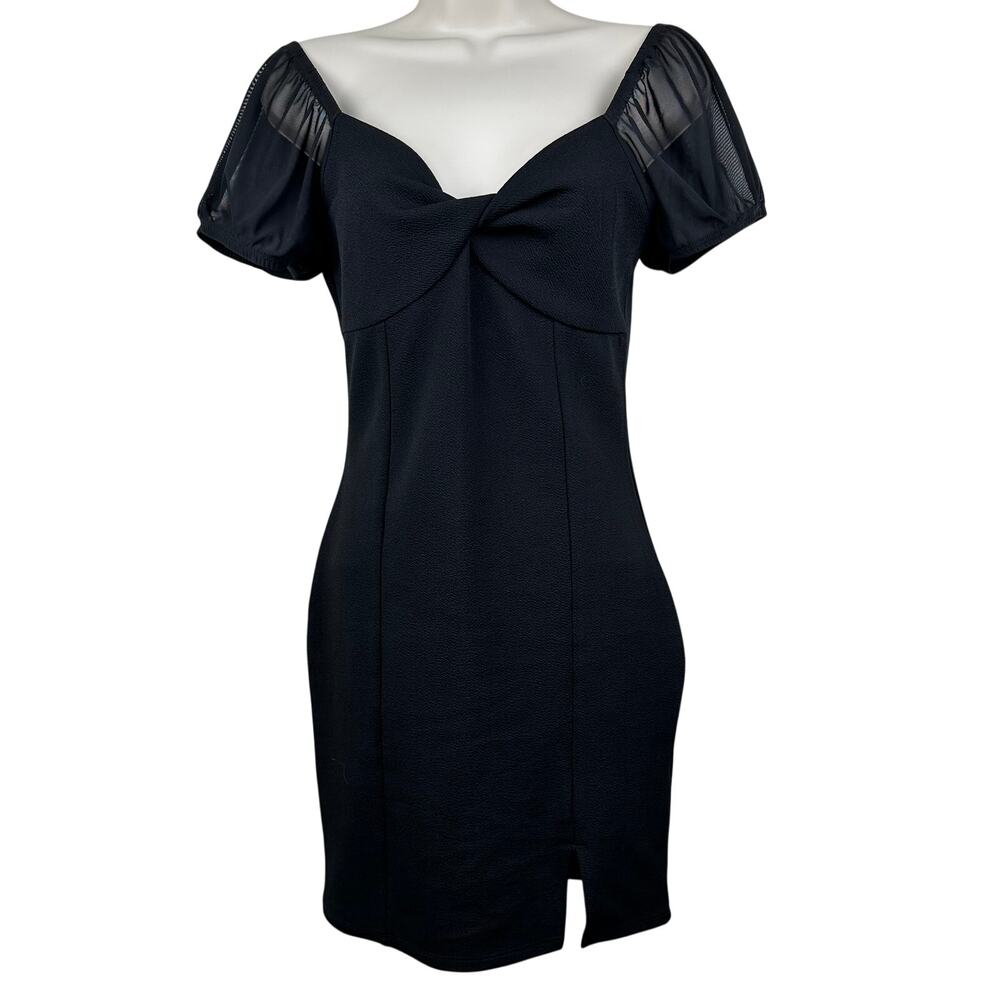 Almost Famous Milkmaid Mini Dress Puff Sleeves Sweetheart Neck Black M Babydoll